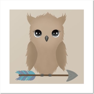 Cute Baby Owl Sitting on Arrow Posters and Art